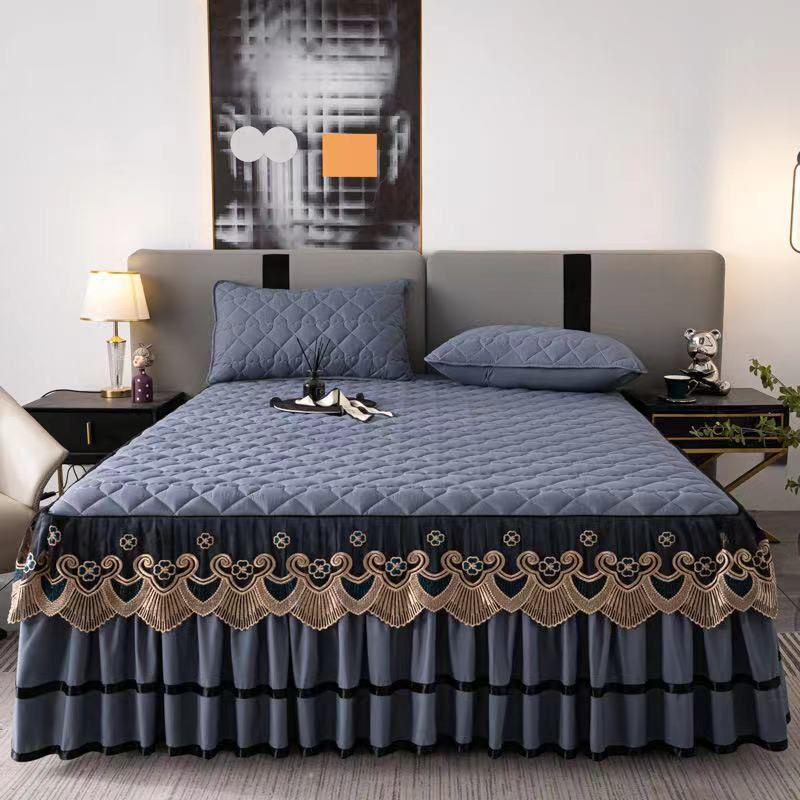 3PC Set of Royal Velvet Bedspread with Decorative Ruffled Skirt