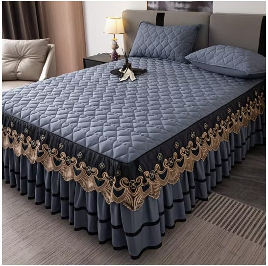 3PC Set of Royal Velvet Bedspread with Decorative Ruffled Skirt