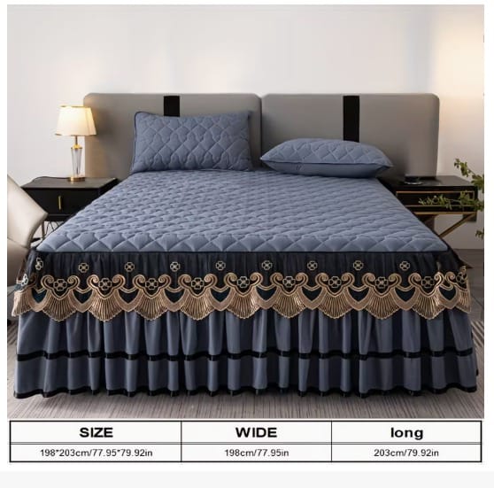 3PC Set of Royal Velvet Bedspread with Decorative Ruffled Skirt